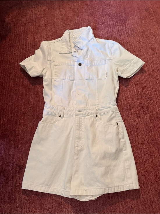 REVOLVE Pants - REVOLVE White Short Sleeve Denim Romper